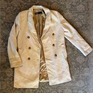 ZARA Double-Breasted Wool-Blend Coat – Size M